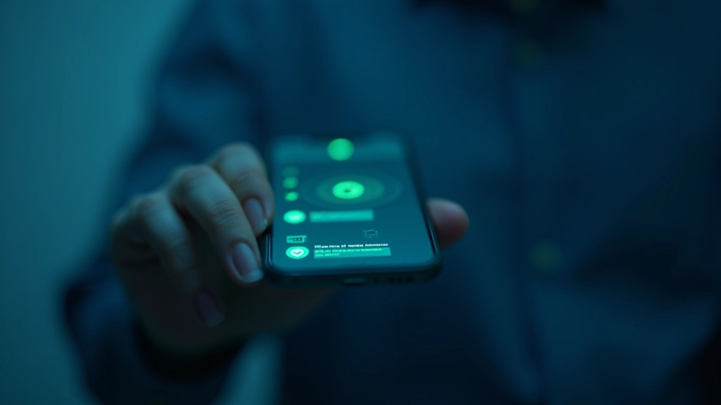 Zbliżenie na ekran smartfona z panelem bezpieczeństwa aplikacji bankowej, zielone ikony potwierdzające