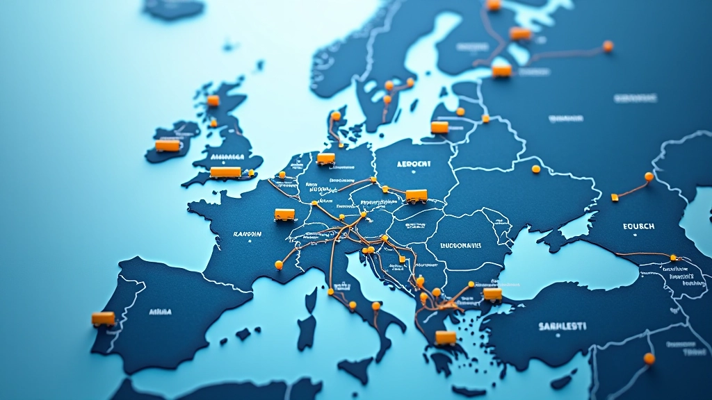 Mapa Europy Środkowej z przesyłkami i transportem, infrastruktura logistyczna, porty i drogi
